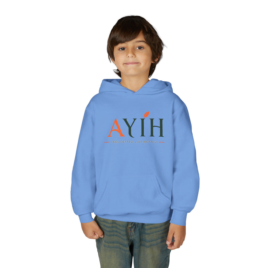 AYIH Logo Hoodie — Kids Unisex Pullover Sweatshirt, Minimal Lifestyle Graphic