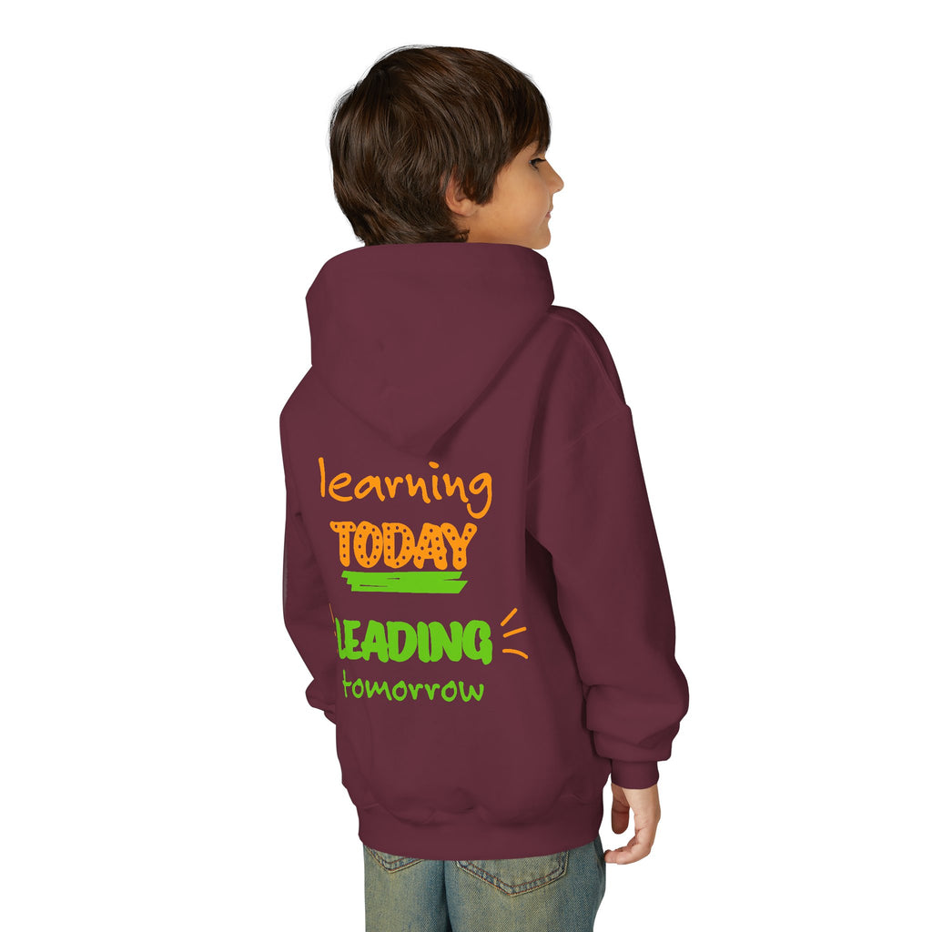Kids Hoodie — “Learning Today, Leading Tomorrow” Inspirational Kids Hooded Sweatshirt