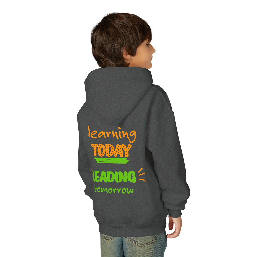 Kids Hoodie — “Learning Today, Leading Tomorrow” Inspirational Kids Hooded Sweatshirt