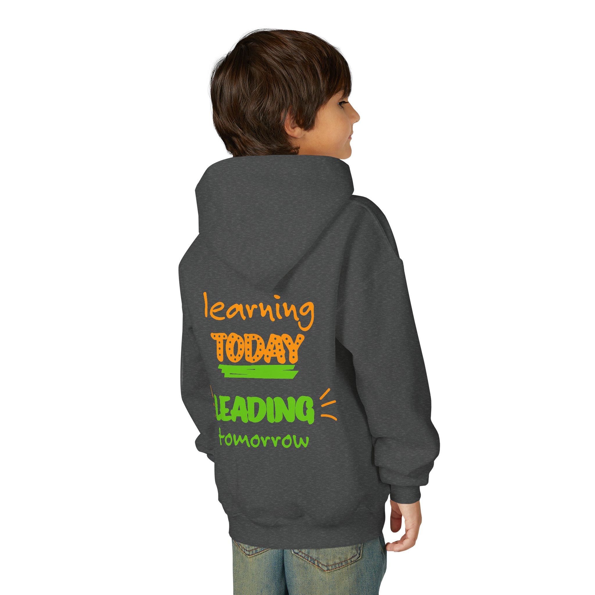 Kids Hoodie — “Learning Today, Leading Tomorrow” Inspirational Kids Hooded Sweatshirt