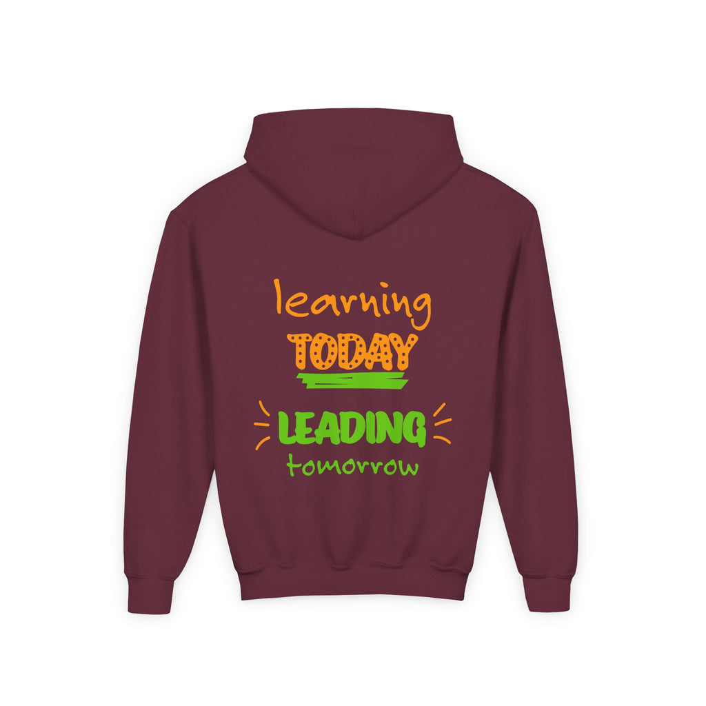 Kids Hoodie — “Learning Today, Leading Tomorrow” Inspirational Kids Hooded Sweatshirt