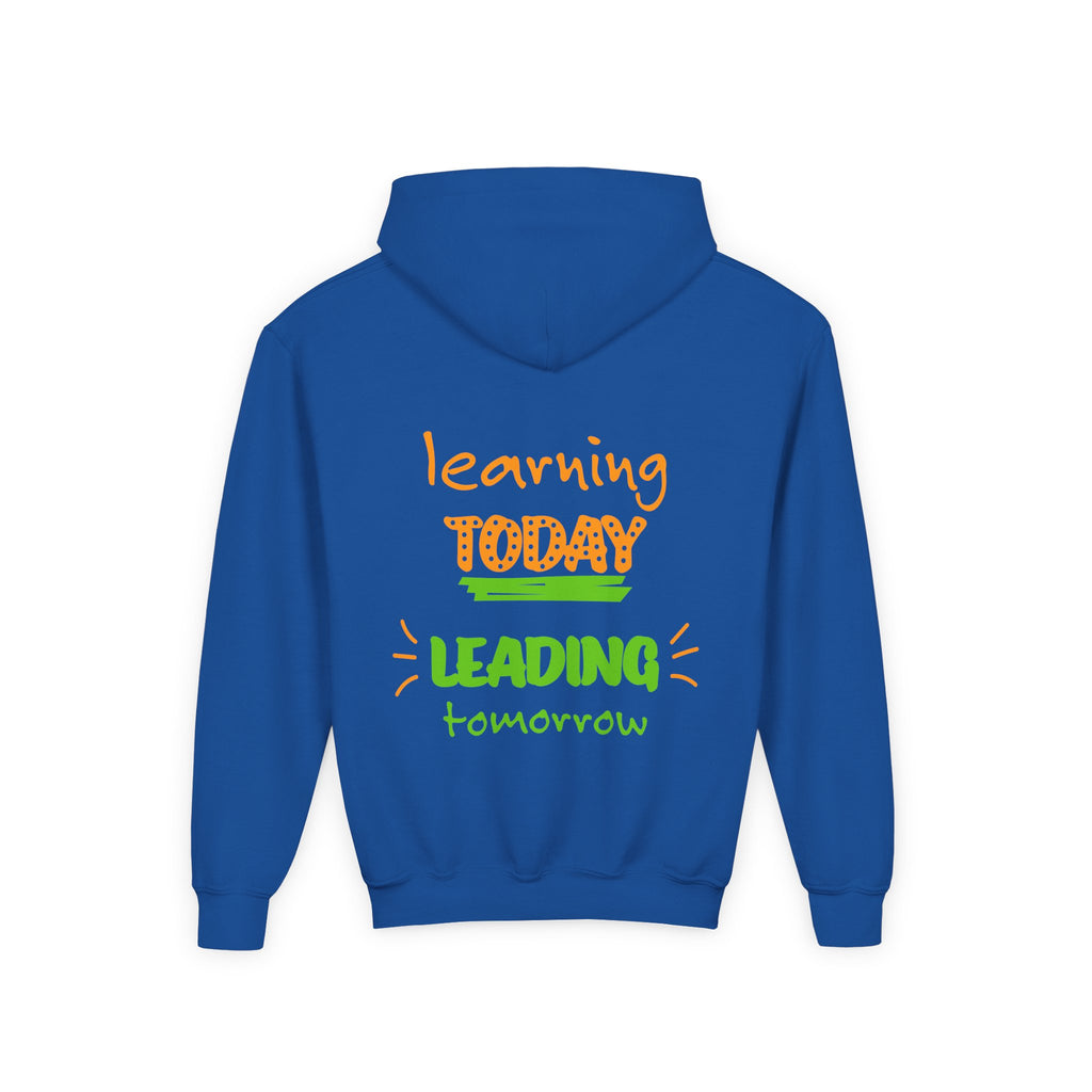 Kids Hoodie — “Learning Today, Leading Tomorrow” Inspirational Kids Hooded Sweatshirt
