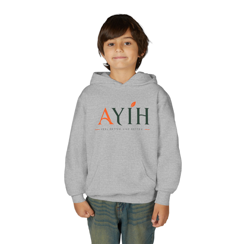 AYIH Logo Hoodie — Kids Unisex Pullover Sweatshirt, Minimal Lifestyle Graphic