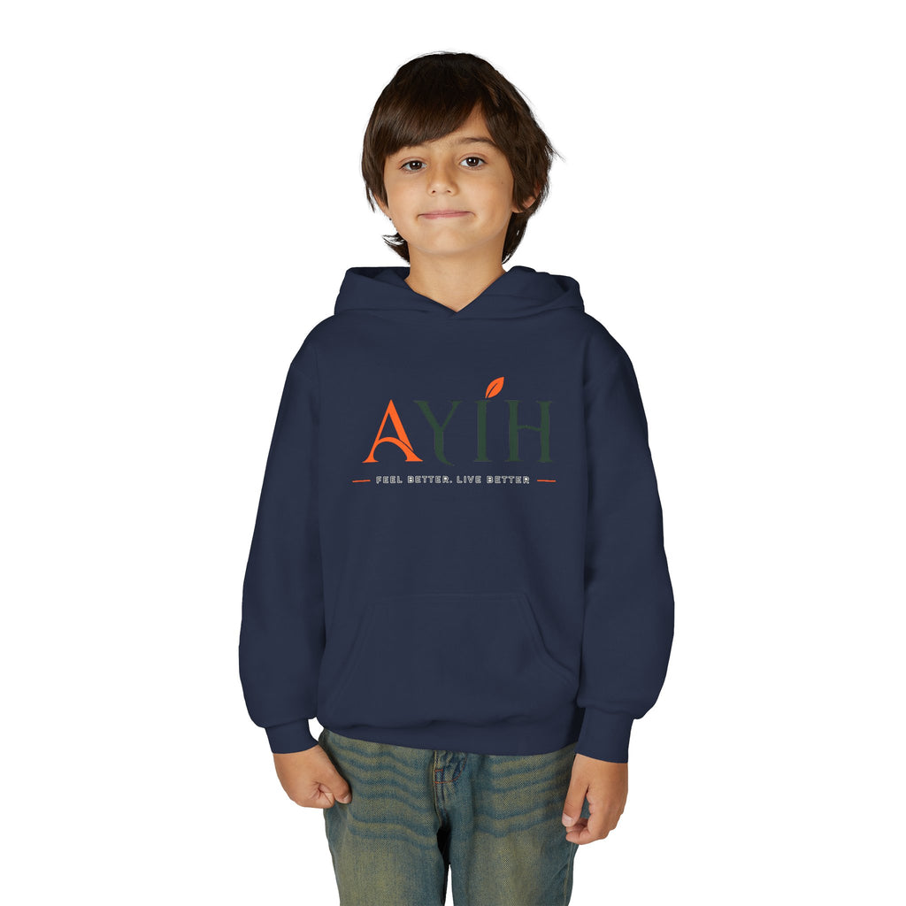 AYIH Logo Hoodie — Kids Unisex Pullover Sweatshirt, Minimal Lifestyle Graphic