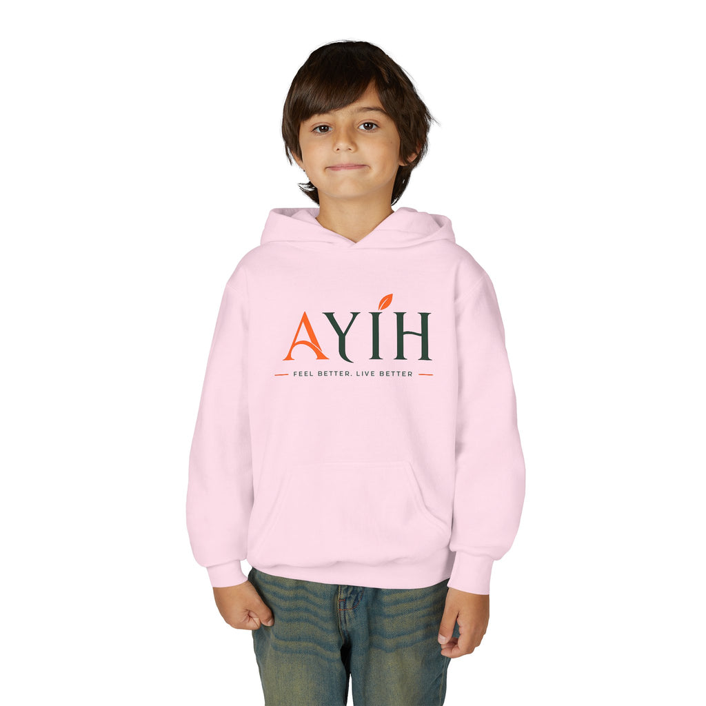 AYIH Logo Hoodie — Kids Unisex Pullover Sweatshirt, Minimal Lifestyle Graphic