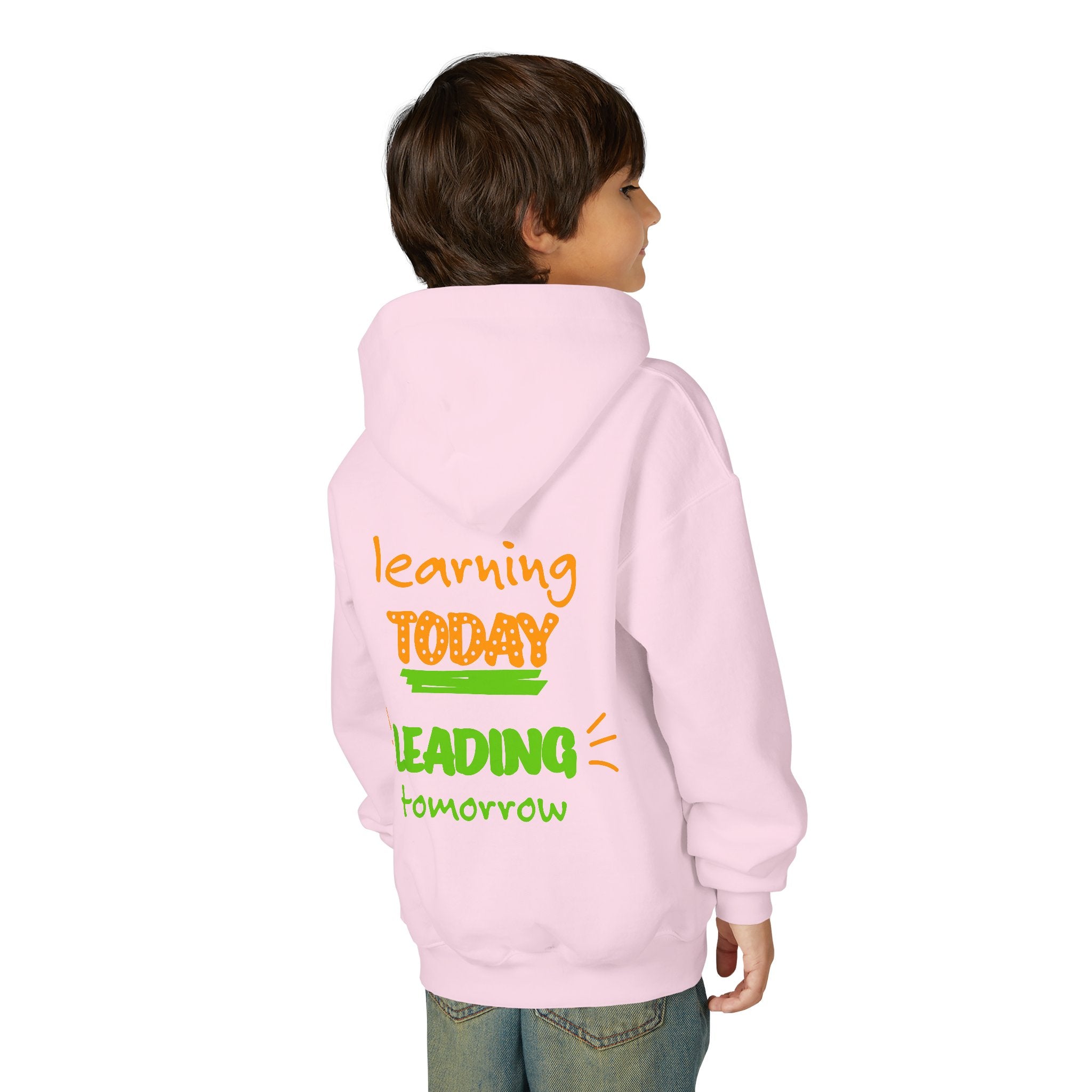 Kids Hoodie — “Learning Today, Leading Tomorrow” Inspirational Kids Hooded Sweatshirt