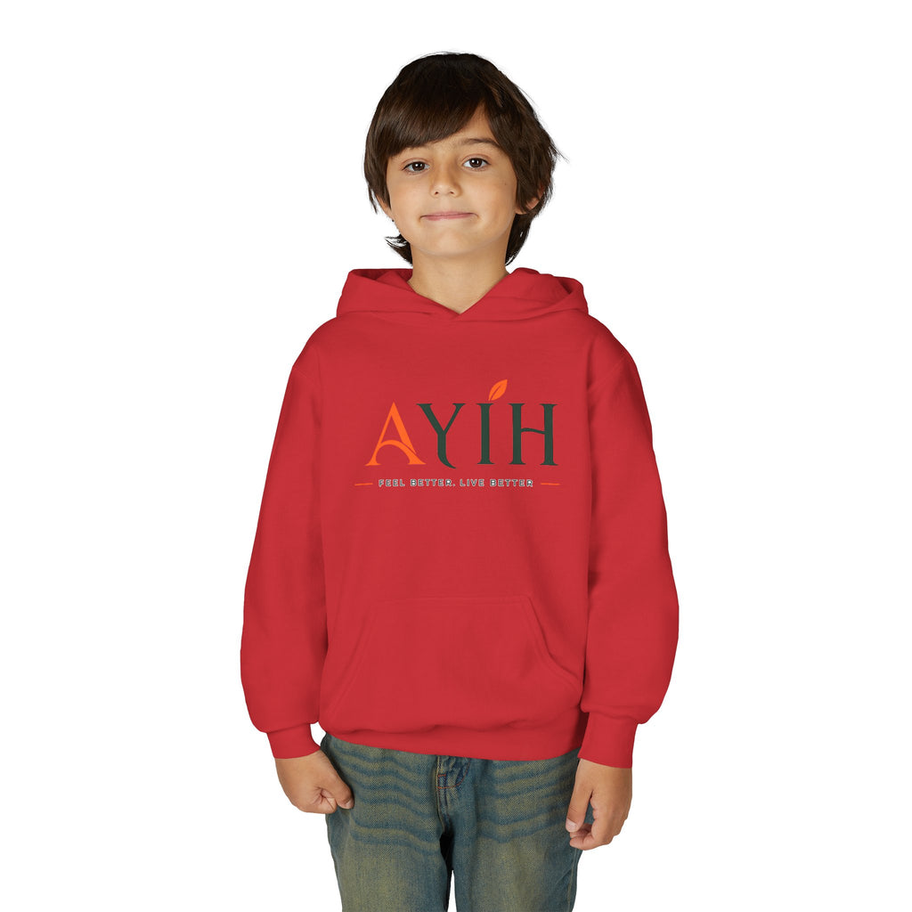 AYIH Logo Hoodie — Kids Unisex Pullover Sweatshirt, Minimal Lifestyle Graphic