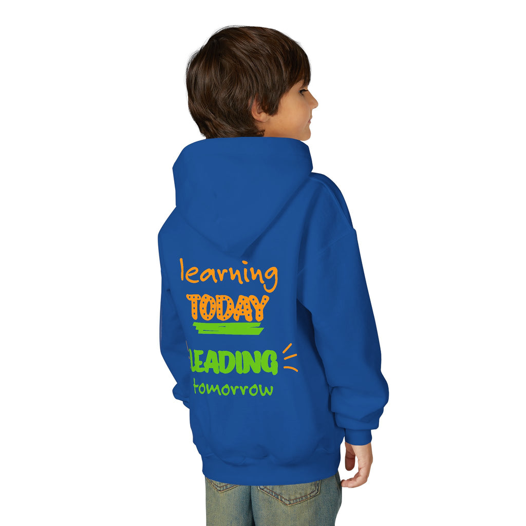 Kids Hoodie — “Learning Today, Leading Tomorrow” Inspirational Kids Hooded Sweatshirt