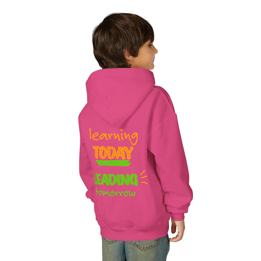 Kids Hoodie — “Learning Today, Leading Tomorrow” Inspirational Kids Hooded Sweatshirt